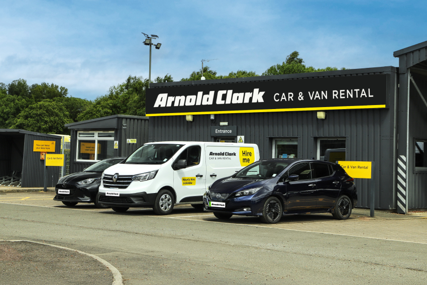 Rental vehicles parked outside Arnold Clark Rental branch